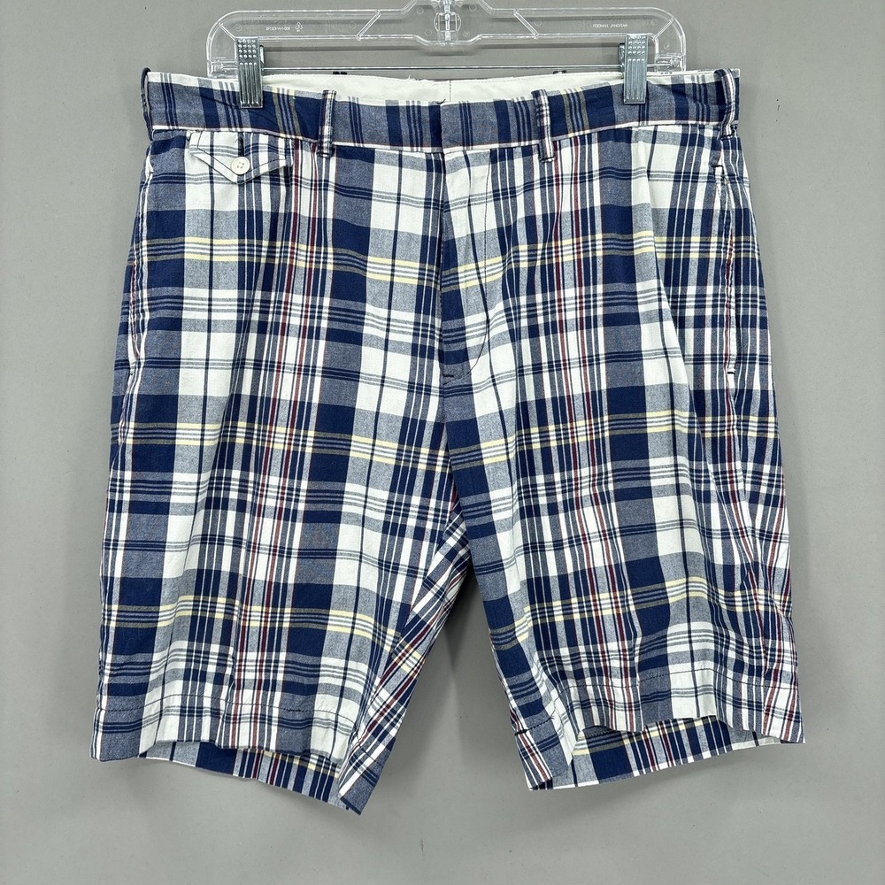 Polo Ralph Lauren Shorts Mens 36 Blue Plaid Madras Chino Pleated Preppy Summer
